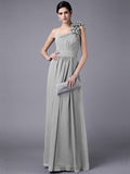 Sheath/Column One-Shoulder Sleeveless Pleats Long Chiffon Bridesmaid Dresses TPP0005498