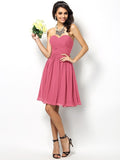 A-Line/Princess Sweetheart Pleats Sleeveless Short Chiffon Bridesmaid Dresses TPP0005177