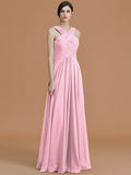 A-Line/Princess Halter Sleeveless Floor-Length Ruched Chiffon Bridesmaid Dresses TPP0005501