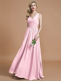 A-Line/Princess Sleeveless V-neck Floor-Length Chiffon Bridesmaid Dresses TPP0005347