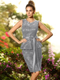 Sheath/Column Scoop Lace Sleeveless Short Satin Bridesmaid Dresses TPP0005487