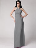 Sheath/Column High Neck Sleeveless Pleats Long Chiffon Bridesmaid Dresses TPP0005790