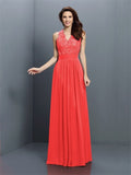 A-Line/Princess V-neck Applique Sleeveless Long Chiffon Bridesmaid Dresses TPP0005255