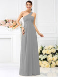 A-Line/Princess One-Shoulder Pleats Sleeveless Long Chiffon Bridesmaid Dresses TPP0005173