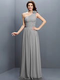 A-Line/Princess One-Shoulder Pleats Sleeveless Long Chiffon Bridesmaid Dresses TPP0005383