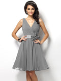 A-Line/Princess V-neck Pleats Sleeveless Short Chiffon Bridesmaid Dresses TPP0005287