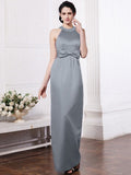 Sheath/Column Scoop Sleeveless Beading Bowknot Long Elastic Woven Satin Bridesmaid Dresses TPP0005506