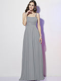 Sheath/Column Spaghetti Straps Sleeveless Pleats Long Chiffon Bridesmaid Dresses TPP0005447