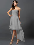 A-Line/Princess Sweetheart Pleats Sleeveless High Low Chiffon Bridesmaid Dresses TPP0005031