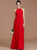 A-Line/Princess Halter Sleeveless Ruched Floor-Length Chiffon Bridesmaid Dresses TPP0005272