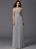 A-Line/Princess Straps Ruffles Sleeveless Long Chiffon Bridesmaid Dresses TPP0005470