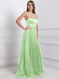 A-Line/Princess Strapless Sleeveless Ruffles Long Chiffon Bridesmaid Dresses TPP0005555