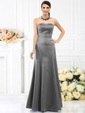 Sheath/Column Strapless Sleeveless Long Satin Bridesmaid Dresses TPP0005642