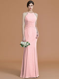 Trumpet/Mermaid Halter Sleeveless Floor-Length Ruched Chiffon Bridesmaid Dresses TPP0005544