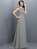 A-Line/Princess Bateau Hand-Made Flower Sleeveless Long Chiffon Bridesmaid Dresses TPP0005638