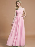 A-Line/Princess Scoop Sleeveless Floor-Length Chiffon Bridesmaid Dresses TPP0005421