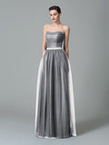 A-Line/Princess Sweetheart Ruffles Sleeveless Long Net Bridesmaid Dresses TPP0005472