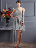 A-Line/Princess One-Shoulder Sleeveless Pleats Short Chiffon Bridesmaid Dresses TPP0005105