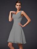 A-Line/Princess V-neck Sleeveless Pleats Short Chiffon Bridesmaid Dresses TPP0005099