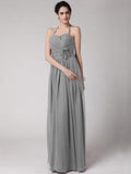 Sheath/Column Halter Sleeveless Hand-Made Flower Long Chiffon Bridesmaid Dresses TPP0005817