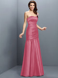 A-Line/Princess Strapless Ruched Sleeveless Long Satin Bridesmaid Dresses TPP0005407