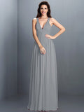 A-Line/Princess V-neck Pleats Sleeveless Long Chiffon Bridesmaid Dresses TPP0003797