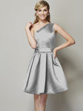 A-Line/Princess One-Shoulder Sleeveless Short Satin Bridesmaid Dresses TPP0005583