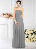 A-Line/Princess Strapless Pleats Sleeveless Long Chiffon Bridesmaid Dresses TPP0005716