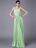 Sheath/Column Straps Sleeveless Pleats Long Chiffon Bridesmaid Dresses TPP0005648