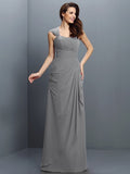 A-Line/Princess Straps Pleats Sleeveless Long Chiffon Bridesmaid Dresses TPP0005181