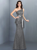 Trumpet/Mermaid One-Shoulder Lace Sleeveless Long Lace Bridesmaid Dresses TPP0005307