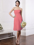 Sheath/Column Strapless Sleeveless Pleats Short Chiffon Bridesmaid Dresses TPP0005722