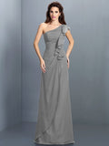 Sheath/Column One-Shoulder Pleats Sleeveless Long Chiffon Bridesmaid Dresses TPP0005351