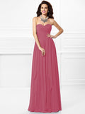 A-Line/Princess Sweetheart Pleats Ruffles Sleeveless Long Chiffon Bridesmaid Dresses TPP0003265