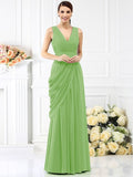 A-Line/Princess V-neck Pleats Sleeveless Long Chiffon Bridesmaid Dresses TPP0005367