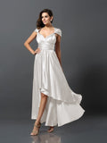 Sheath/Column Sleeveless High Low Silk like Satin Bridesmaid Dresses TPP0005141