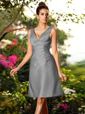 A-Line/Princess V-neck Pleats Sleeveless Short Satin Bridesmaid Dresses TPP0005672