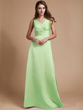 A-Line/Princess V-neck Long Sleeveless Elastic Woven Satin Bridesmaid Dresses TPP0005409