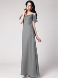 Sheath/Column Sleeveless Pleats Spaghetti Straps Long Chiffon Bridesmaid Dresses TPP0005742