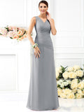 Sheath/Column V-neck Pleats Sleeveless Long Chiffon Bridesmaid Dresses TPP0005028