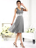 A-Line/Princess V-neck Sleeveless Short Chiffon Bridesmaid Dresses TPP0005239