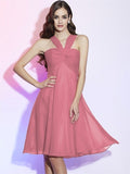 A-Line/Princess Halter Sleeveless Pleats Short Chiffon Bridesmaid Dresses TPP0005098