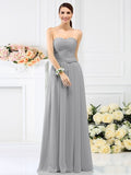 A-Line/Princess Sweetheart Pleats Hand-Made Flower Sleeveless Long Chiffon Bridesmaid Dresses TPP0005765