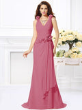 Trumpet/Mermaid V-neck Hand-Made Flower Sleeveless Long Chiffon Bridesmaid Dresses TPP0005122