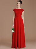 A-Line/Princess Bateau Sleeveless Lace Floor-Length Chiffon Bridesmaid Dresses TPP0005198