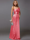 Sheath/Column One-Shoulder Sleeveless Ruffles Long Satin Bridesmaid Dresses TPP0005611