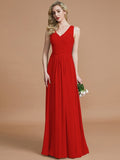 A-Line/Princess V-neck Chiffon Floor-Length Sleeveless Bridesmaid Dresses TPP0005466