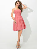 A-Line/Princess Sweetheart Pleats Sleeveless Short Chiffon Bridesmaid Dresses TPP0005491