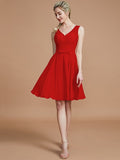 A-Line/Princess V-neck Sleeveless Lace Short/Mini Chiffon Bridesmaid Dresses TPP0005355