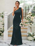 Sheath/Column Silk like Satin Bowknot One-Shoulder Sleeveless Floor-Length Bridesmaid Dresses TPP0004917